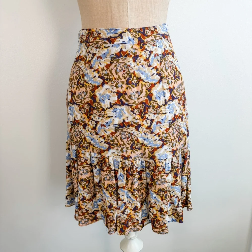 Free People Nadia Yellow Floral Print Ruffled Wrap Mini Skirt